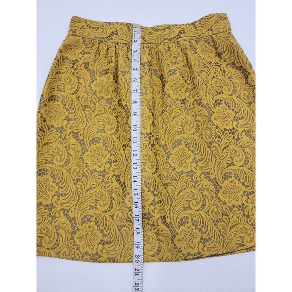 Tibi New York Mustard Yellow Paisley Floral Lace Mini Skirt Women's Size 6 - Picture 8 of 11